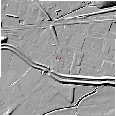 Shaded relief map of the ground around DN67AJ, computed from Environment Agency LiDAR. The ground here sits at about 5 m above sea level and falls 17 m across the surrounding 800 m. Surface water reaching this point runs off ground lying to the south-south-west, 1.0 m higher.