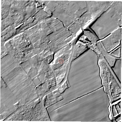 Shaded relief map of the ground around DN67HE, computed from Environment Agency LiDAR. The ground here sits at about 8 m above sea level and falls 18 m across the surrounding 800 m. Surface water reaching this point runs off ground lying to the south-south-west, 6.9 m higher.