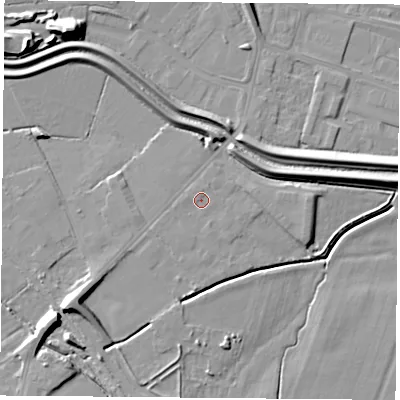 Shaded relief map of the ground around DN67HH, computed from Environment Agency LiDAR. The ground here sits at about 7 m above sea level and falls 17 m across the surrounding 800 m. Surface water reaching this point runs off ground lying to the west-north-west, 0.5 m higher.