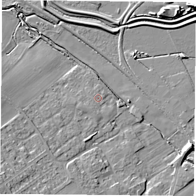Shaded relief map of the ground around DN67UN, computed from Environment Agency LiDAR. The ground here sits at about 8 m above sea level and falls 15 m across the surrounding 800 m. Surface water reaching this point runs off ground lying to the west-south-west, 0.6 m higher.