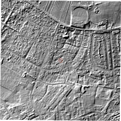 Shaded relief map of the ground around DN68QQ, computed from Environment Agency LiDAR. The ground here sits at about 7 m above sea level and falls 14 m across the surrounding 800 m. Surface water reaching this point runs off ground lying to the north-north-east, 10.9 m higher.