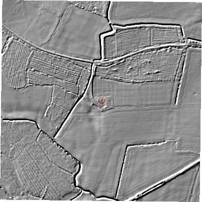 Shaded relief map of the ground around DN69BP, computed from Environment Agency LiDAR. The ground here sits at about 6 m above sea level and falls 4 m across the surrounding 800 m. Surface water reaching this point runs off ground lying to the north-west, 0.7 m higher.