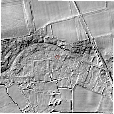 Shaded relief map of the ground around DN69HJ, computed from Environment Agency LiDAR. The ground here sits at about 5 m above sea level and falls 9 m across the surrounding 800 m. Surface water reaching this point runs off ground lying to the north-east, 4.7 m higher.