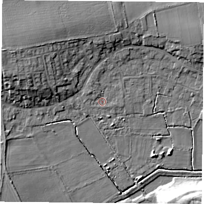 Shaded relief map of the ground around DN69HZ, computed from Environment Agency LiDAR. The ground here sits at about 5 m above sea level and falls 13 m across the surrounding 800 m. Surface water reaching this point runs off ground lying to the north-west, 1.5 m higher.