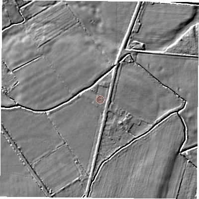 Shaded relief map of the ground around DN69JB, computed from Environment Agency LiDAR. The ground here sits at about 6 m above sea level and falls 5 m across the surrounding 800 m. Surface water reaching this point runs off ground lying to the north-east, 0.8 m higher.