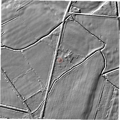 Shaded relief map of the ground around DN69JD, computed from Environment Agency LiDAR. The ground here sits at about 6 m above sea level and falls 5 m across the surrounding 800 m. Surface water reaching this point runs off ground lying to the north, 0.9 m higher.