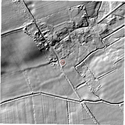 Shaded relief map of the ground around DN69JZ, computed from Environment Agency LiDAR. The ground here sits at about 6 m above sea level and falls 11 m across the surrounding 800 m. Surface water reaching this point runs off ground lying to the north-west, 8.4 m higher.