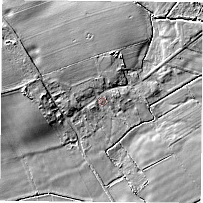 Shaded relief map of the ground around DN69LA, computed from Environment Agency LiDAR. The ground here sits at about 7 m above sea level and falls 11 m across the surrounding 800 m. Surface water reaching this point runs off ground lying to the west-north-west, 4.6 m higher.