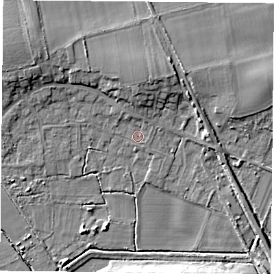 Shaded relief map of the ground around DN69LJ, computed from Environment Agency LiDAR. The ground here sits at about 5 m above sea level and falls 8 m across the surrounding 800 m. Surface water reaching this point runs off ground lying to the north-north-west, 1.4 m higher.
