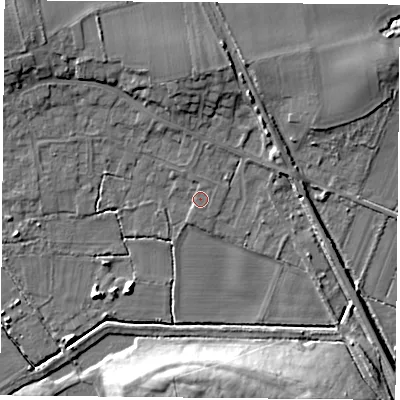 Shaded relief map of the ground around DN69LL, computed from Environment Agency LiDAR. The ground here sits at about 5 m above sea level and falls 13 m across the surrounding 800 m. Surface water reaching this point runs off ground lying to the north-north-west, 1.0 m higher.