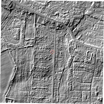 Shaded relief map of the ground around DN74AE, computed from Environment Agency LiDAR. The ground here sits at about 2 m above sea level and falls 6 m across the surrounding 800 m. Surface water reaching this point runs off ground lying to the south-west, 5.0 m higher.