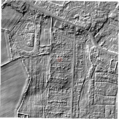 Shaded relief map of the ground around DN74AF, computed from Environment Agency LiDAR. The ground here sits at about 3 m above sea level and falls 6 m across the surrounding 800 m. Surface water reaching this point runs off ground lying to the south-west, 1.3 m higher.