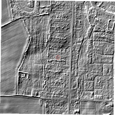 Shaded relief map of the ground around DN74AJ, computed from Environment Agency LiDAR. The ground here sits at about 3 m above sea level and falls 5 m across the surrounding 800 m. Surface water reaching this point runs off ground lying to the south-west, 1.7 m higher.