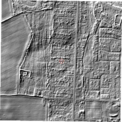 Shaded relief map of the ground around DN74AN, computed from Environment Agency LiDAR. The ground here sits at about 3 m above sea level and falls 5 m across the surrounding 800 m. Surface water reaching this point runs off ground lying to the south-west, 1.6 m higher.
