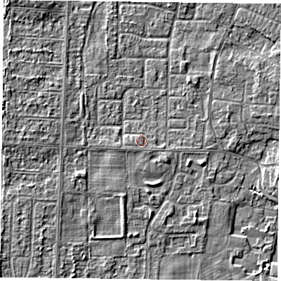 Shaded relief map of the ground around DN74AX, computed from Environment Agency LiDAR. The ground here sits at about 3 m above sea level and falls 4 m across the surrounding 800 m. Surface water reaching this point runs off ground lying to the south-west, 0.7 m higher.