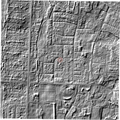 Shaded relief map of the ground around DN74AZ, computed from Environment Agency LiDAR. The ground here sits at about 2 m above sea level and falls 3 m across the surrounding 800 m. Surface water reaching this point runs off ground lying to the east, 2.0 m higher.