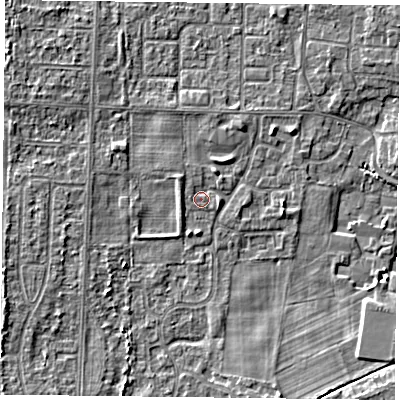 Shaded relief map of the ground around DN74BH, computed from Environment Agency LiDAR. The ground here sits at about 3 m above sea level and falls 5 m across the surrounding 800 m. Surface water reaching this point runs off ground lying to the north-north-west, 0.6 m higher.