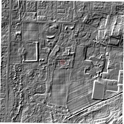 Shaded relief map of the ground around DN74BL, computed from Environment Agency LiDAR. The ground here sits at about 3 m above sea level and falls 9 m across the surrounding 800 m. Surface water reaching this point runs off ground lying to the south-east, 7.3 m higher.