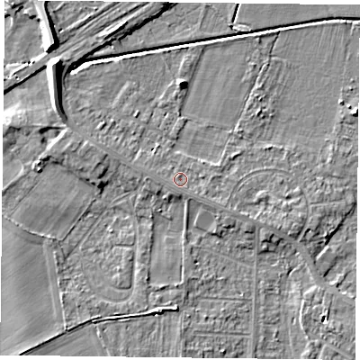 Shaded relief map of the ground around DN74EL, computed from Environment Agency LiDAR. The ground here sits at about 3 m above sea level and falls 9 m across the surrounding 800 m. Surface water reaching this point runs off ground lying to the south-south-west, 1.0 m higher.