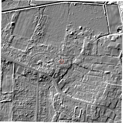 Shaded relief map of the ground around DN74ES, computed from Environment Agency LiDAR. The ground here sits at about 2 m above sea level and falls 11 m across the surrounding 800 m. Surface water reaching this point runs off ground lying to the south-south-west, 1.1 m higher.