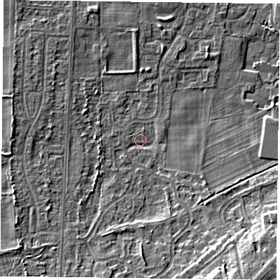 Shaded relief map of the ground around DN74EY, computed from Environment Agency LiDAR. The ground here sits at about 3 m above sea level and falls 10 m across the surrounding 800 m. Surface water reaching this point runs off ground lying to the south-east, 5.8 m higher.