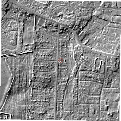 Shaded relief map of the ground around DN74HA, computed from Environment Agency LiDAR. The ground here sits at about 2 m above sea level and falls 6 m across the surrounding 800 m. Surface water reaching this point runs off ground lying to the south-west, 5.0 m higher.