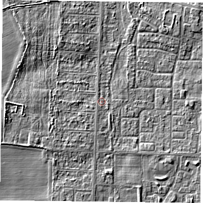 Shaded relief map of the ground around DN74HB, computed from Environment Agency LiDAR. The ground here sits at about 3 m above sea level and falls 5 m across the surrounding 800 m. Surface water reaching this point runs off ground lying to the south-west, 1.3 m higher.