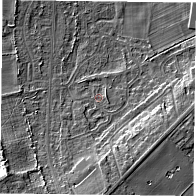 Shaded relief map of the ground around DN74HE, computed from Environment Agency LiDAR. The ground here sits at about 6 m above sea level and falls 11 m across the surrounding 800 m. Surface water reaching this point runs off ground lying to the south, 8.2 m higher.