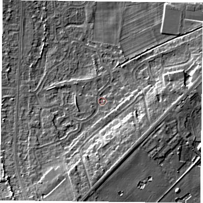 Shaded relief map of the ground around DN74HN, computed from Environment Agency LiDAR. The ground here sits at about 6 m above sea level and falls 11 m across the surrounding 800 m. Surface water reaching this point runs off ground lying to the south, 7.9 m higher.