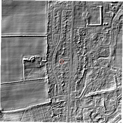 Shaded relief map of the ground around DN74JQ, computed from Environment Agency LiDAR. The ground here sits at about 4 m above sea level and falls 6 m across the surrounding 800 m. Surface water reaching this point runs off ground lying to the south-west, 4.3 m higher.