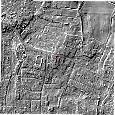 Shaded relief map of the ground around DN74JS, computed from Environment Agency LiDAR. The ground here sits at about 3 m above sea level and falls 3 m across the surrounding 800 m. Surface water reaching this point runs off ground lying to the west-south-west, 0.8 m higher.
