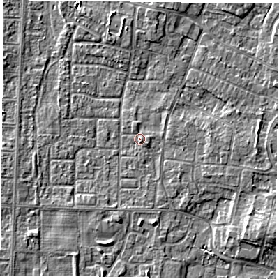 Shaded relief map of the ground around DN74LW, computed from Environment Agency LiDAR. The ground here sits at about 3 m above sea level and falls 4 m across the surrounding 800 m. Surface water reaching this point runs off ground lying to the east-north-east, 0.8 m higher.
