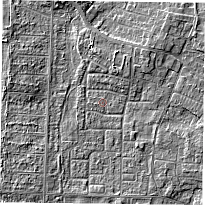 Shaded relief map of the ground around DN74ND, computed from Environment Agency LiDAR. The ground here sits at about 2 m above sea level and falls 4 m across the surrounding 800 m. Surface water reaching this point runs off ground lying to the east-south-east, 2.2 m higher.