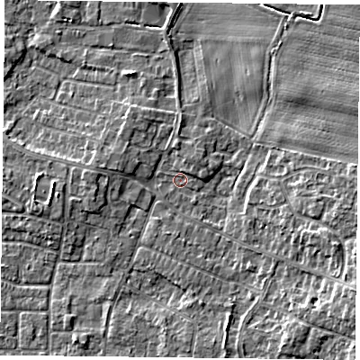 Shaded relief map of the ground around DN74NJ, computed from Environment Agency LiDAR. The ground here sits at about 2 m above sea level and falls 6 m across the surrounding 800 m. Surface water reaching this point runs off ground lying to the east-south-east, 5.1 m higher.
