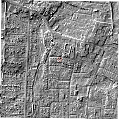 Shaded relief map of the ground around DN74NQ, computed from Environment Agency LiDAR. The ground here sits at about 2 m above sea level and falls 5 m across the surrounding 800 m. Surface water reaching this point runs off ground lying to the west-north-west, 3.5 m higher.