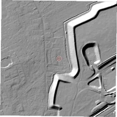 Shaded relief map of the ground around DN75HE, computed from Environment Agency LiDAR. The ground here sits at about 3 m above sea level and falls 18 m across the surrounding 800 m. Surface water reaching this point runs off ground lying to the west, 7.1 m higher.