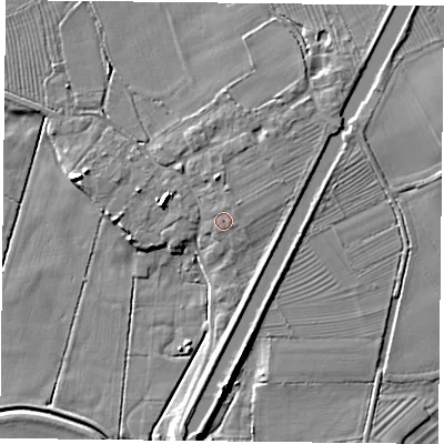 Shaded relief map of the ground around DN75SD, computed from Environment Agency LiDAR. The ground here sits at about 7 m above sea level and falls 7 m across the surrounding 800 m. Surface water reaching this point runs off ground lying to the north-north-east, 0.7 m higher.
