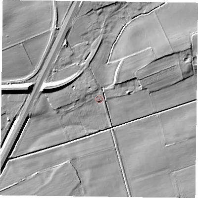 Shaded relief map of the ground around DN76BB, computed from Environment Agency LiDAR. The ground here sits at about 4 m above sea level and falls 12 m across the surrounding 800 m. Surface water reaching this point runs off ground lying to the north-west, 1.2 m higher.