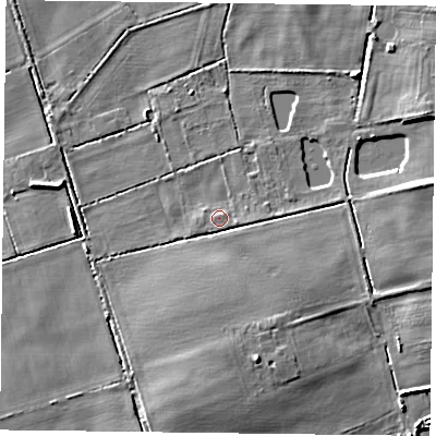 Shaded relief map of the ground around DN76BY, computed from Environment Agency LiDAR. The ground here sits at about 3 m above sea level and falls 5 m across the surrounding 800 m. Surface water reaching this point runs off ground lying to the east, 4.3 m higher.