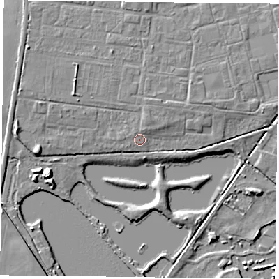 Shaded relief map of the ground around DN76DL, computed from Environment Agency LiDAR. The ground here sits at about 3 m above sea level and falls 8 m across the surrounding 800 m. Surface water reaching this point runs off ground lying to the north-north-east, 1.7 m higher.