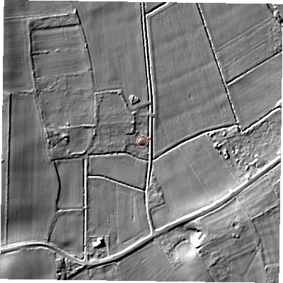 Shaded relief map of the ground around DN76EA, computed from Environment Agency LiDAR. The ground here sits at about 3 m above sea level and falls 6 m across the surrounding 800 m. Surface water reaching this point runs off ground lying to the west, 5.4 m higher.