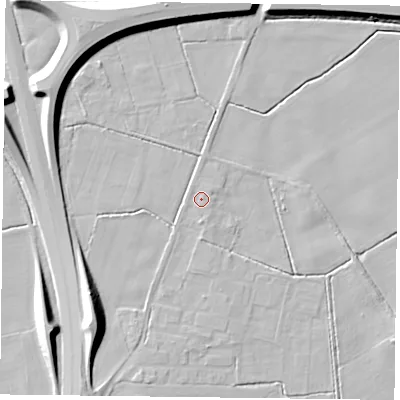 Shaded relief map of the ground around DN76EJ, computed from Environment Agency LiDAR. The ground here sits at about 3 m above sea level and falls 13 m across the surrounding 800 m. Surface water reaching this point runs off ground lying to the south, 0.8 m higher.