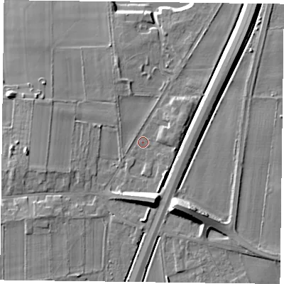 Shaded relief map of the ground around DN76ER, computed from Environment Agency LiDAR. The ground here sits at about 5 m above sea level and falls 12 m across the surrounding 800 m. Surface water reaching this point runs off ground lying to the south-south-east, 7.9 m higher.