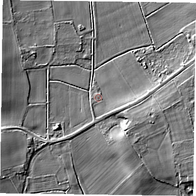 Shaded relief map of the ground around DN76ET, computed from Environment Agency LiDAR. The ground here sits at about 3 m above sea level and falls 6 m across the surrounding 800 m. Surface water reaching this point runs off ground lying to the east-south-east, 2.5 m higher.