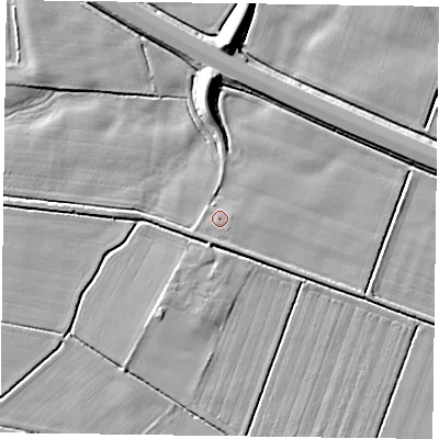 Shaded relief map of the ground around DN76HB, computed from Environment Agency LiDAR. The ground here sits at about 2 m above sea level and falls 11 m across the surrounding 800 m. Surface water reaching this point runs off ground lying to the south, 1.0 m higher.