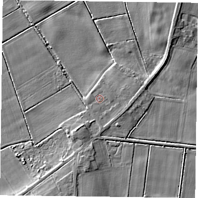 Shaded relief map of the ground around DN76HD, computed from Environment Agency LiDAR. The ground here sits at about 3 m above sea level and falls 6 m across the surrounding 800 m. Surface water reaching this point runs off ground lying to the east, 0.7 m higher.