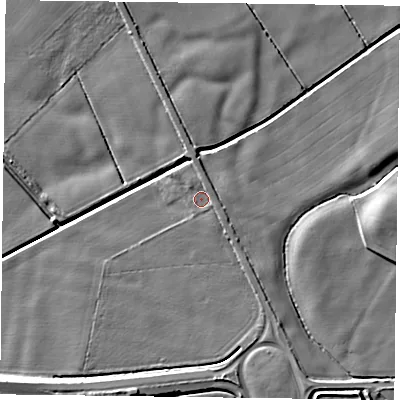 Shaded relief map of the ground around DN76HH, computed from Environment Agency LiDAR. The ground here sits at about 2 m above sea level and falls 8 m across the surrounding 800 m. Surface water reaching this point runs off ground lying to the south-east, 1.5 m higher.