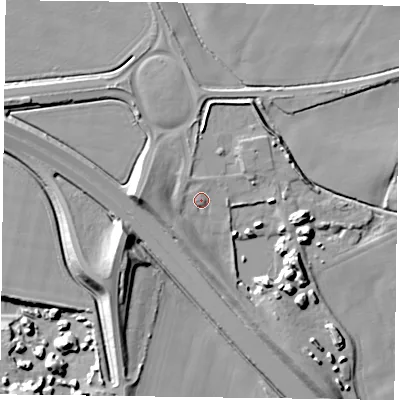 Shaded relief map of the ground around DN76HQ, computed from Environment Agency LiDAR. The ground here sits at about 4 m above sea level and falls 15 m across the surrounding 800 m. Surface water reaching this point runs off ground lying to the south-east, 8.8 m higher.