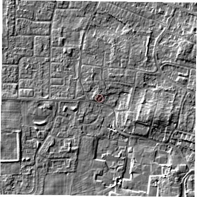 Shaded relief map of the ground around DN76JN, computed from Environment Agency LiDAR. The ground here sits at about 3 m above sea level and falls 5 m across the surrounding 800 m. Surface water reaching this point runs off ground lying to the east-south-east, 4.7 m higher.
