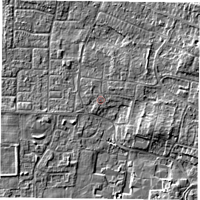 Shaded relief map of the ground around DN76JU, computed from Environment Agency LiDAR. The ground here sits at about 3 m above sea level and falls 5 m across the surrounding 800 m. Surface water reaching this point runs off ground lying to the north-east, 1.3 m higher.
